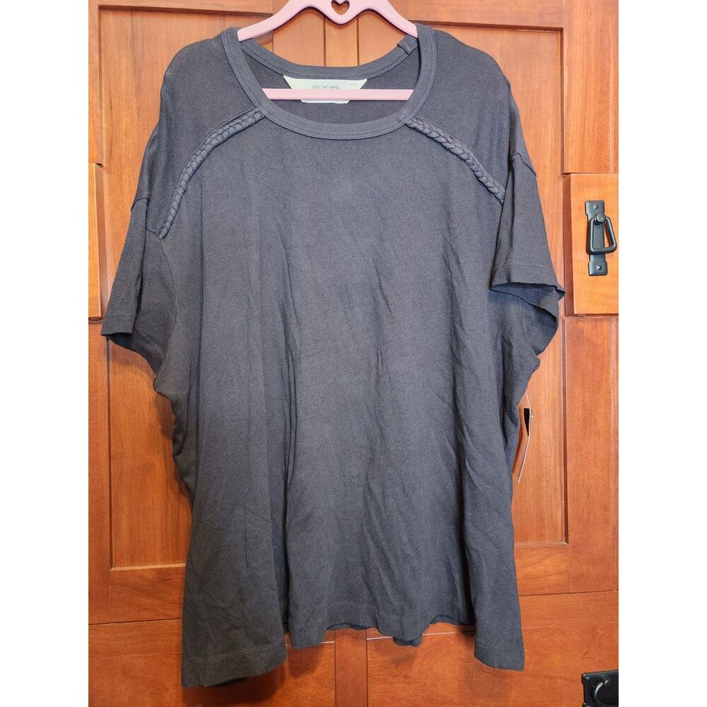 Peace Love World Charcoal Black Knit Top w/ Braided Fabric Accent Size 2X NWT!